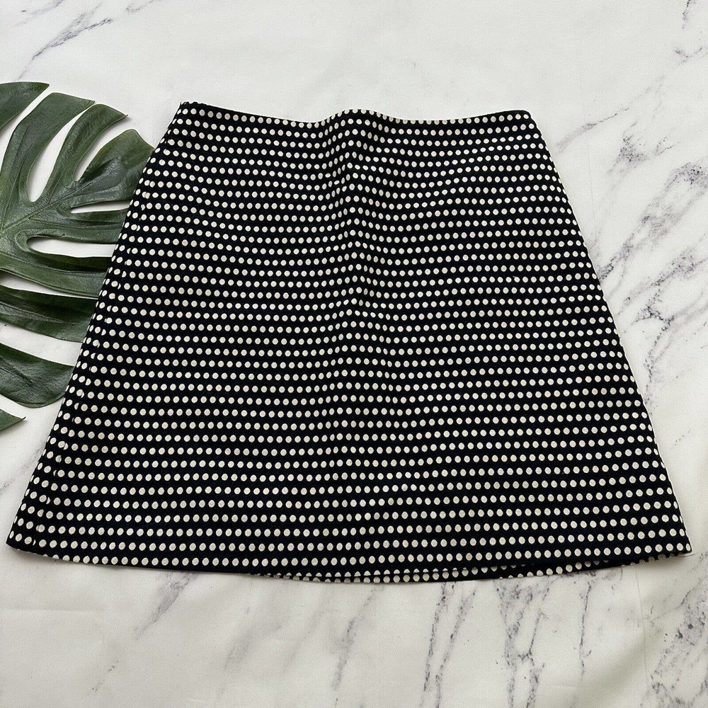 Boden Straight Skirt Size 10 Navy Blue White Jacquard Polka Dot Pockets Retro